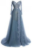 Blue Appliques Rhinestone Off The Shoulder Long Sleeves Prom Dress Dresses