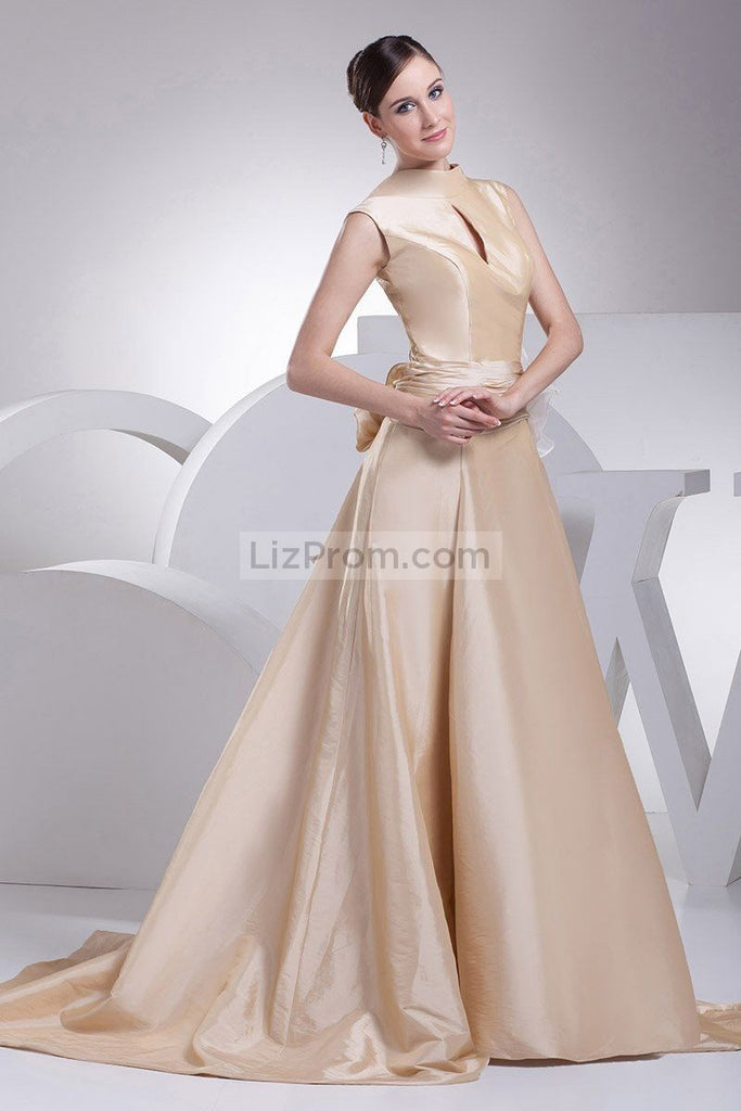 Champagne Cut Out A-line Ball Gown Prom Dress2