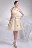 Champagne Fit And Flare Short Dress WIth Bow