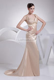 Champagne V-neck Mermaid Prom Long Dress3