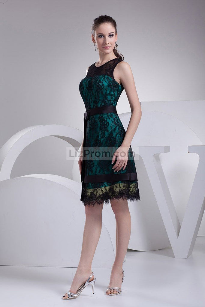 Chic Black Lace A-line Sleeveless Short Prom Dress2