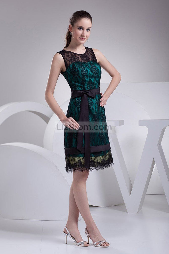 Chic Black Lace A-line Sleeveless Short Prom Dress3