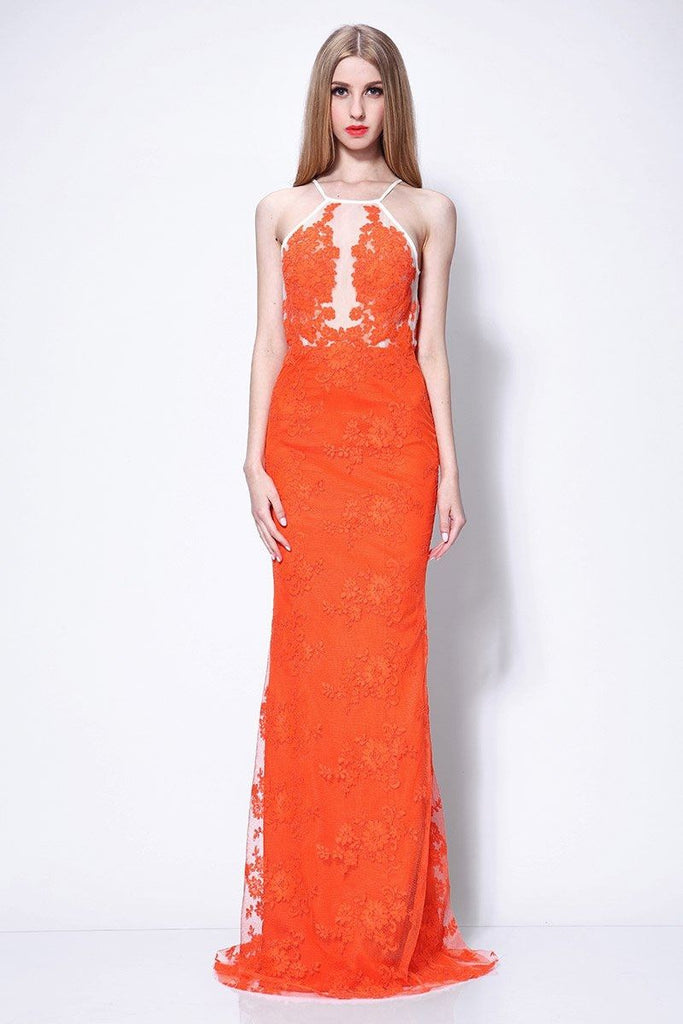 Orange Lace Mermaid Evening Gown Prom Dress