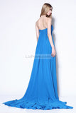 Strapless Pleated Blue A-line Prom Bridesmaid Dress