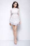 White Tulle Mini Dress Homecoming Dress With Long Sleeves