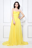Yellow Strapless A-line Ruffled Bridesmaid Formal Dress