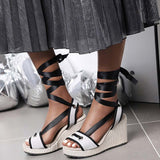 Colorblock Crossover Lace-up Wedge Sandals - Mislish