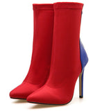 Colorblock Pointed Toe Stiletto Heels Boots With Zipper - Mislish