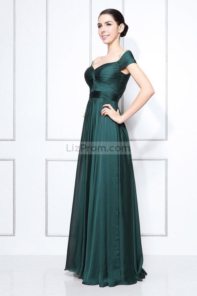 Dark Green Off-the-shoulder A-line Bridesmaid Prom Dress