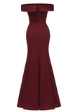 Elegant Burgundy Off Shoulder Prom Gown Evening Dress