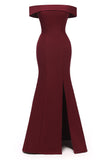 Elegant Burgundy Off Shoulder Prom Gown Evening Dress