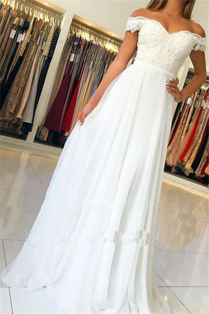 Elegant White Off Shoulder Evening Dress