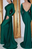 Dark Green Backless Mermaid Long Sleeves Evening Prom dress