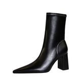 Fashion High Heel Pointed Toe Boots Black Short Boots