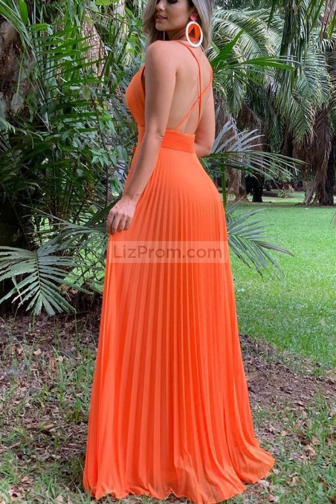 Floor Length Orange Backless Evening Dress Prom Gown 0 Dresses