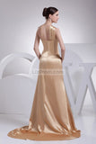 Gold One Shoulder Thigh High Slit Prom Dress