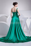 Green One Shoulder Ruffled A-line Prom Dress