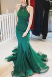 Hunter Mermaid Sleeveless Ruffled Halter Prom Dress