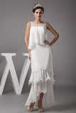 White Beaded High Low Ruffled Prom Dress