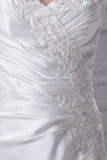 Ivory Embroidered Spaghetti Straps Long Taffeta Wedding Dress