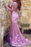 Lilac Mermaid Applique See Through Prom Dress Wedding Gown