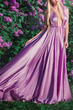 Lilac Deep V-neck A-line Sleeveless Ruffled Prom Dress