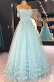 Mint Tulle Strapless A-Line Prom Dresses