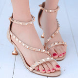 Open-toe Low Heels Sandals Shoes With Rivets - Mislish