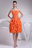 Orange Ruffled Strapless Short Party Bridesmaid Dress