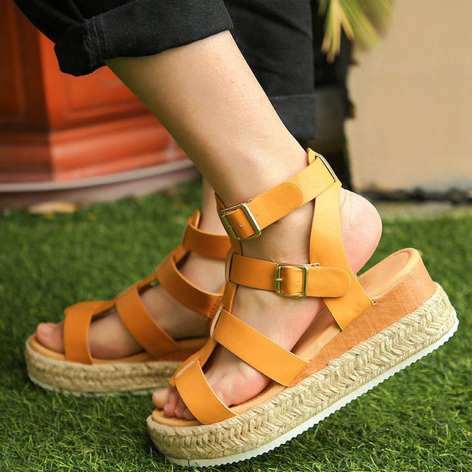 PU Espadrille Platform Sandals With Buckles - Mislish