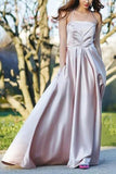 Pearl Pink A-Line Halter Sleeveless Backless Evening Gown Prom Dress