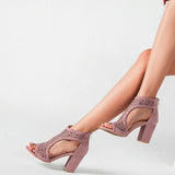 Peep Toe Gladiator Shoes Chunky Heel Sandals - Mislish