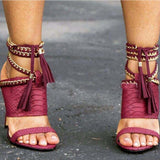 Peep Toe High Heel Lace-up Sandals - Mislish