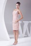 Pink Cap Sleeves Ruffled Column Short Prom Dress