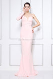 Pink One Sleeve V-neck Mermaid Long Prom Dress