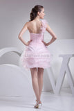 Pink One Shoulder Fit And Flare Short Homecoming Dress