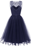 Dark Navy Sleeveless Tulle A-Line Homecoming Party Dress 