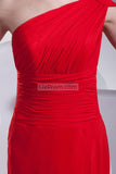 Red A-line One Shoulder Ruffle Prom Evening Dress