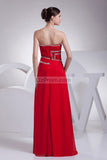 Red Strapless Chiffon Beaded A-line Prom Dress
