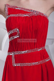 Red Strapless Chiffon Beaded A-line Prom Dress