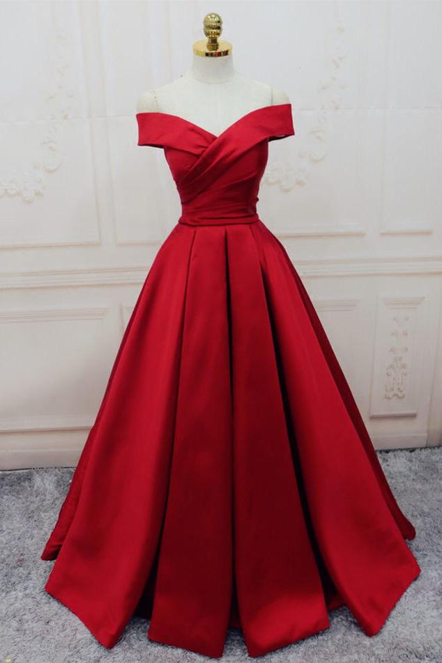 Red Off Shoulder Ruffled Wedding Ball Gown