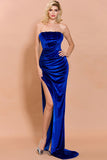 Royal Blue Strapless High Split Prom Gown Evening Dress
