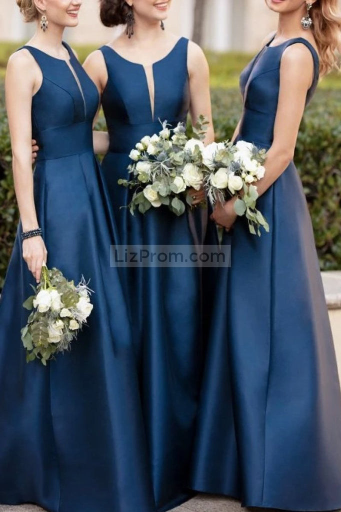 Royal Blue V-Neck Sleeveless A-Line Bridesmaids Prom Dress Dresses