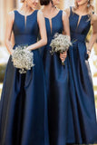 Royal Blue V-Neck Sleeveless A-Line Bridesmaids Prom Dress Dresses