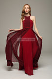Sexy Burgundy Two-Tones Pleated Prom Long Dress