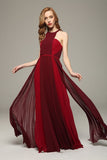 Sexy Burgundy Two-Tones Pleated Prom Long Dress
