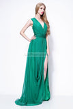 Sexy Green V-neck Chiffon Thigh-high Slit Prom Formal Dress