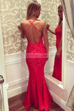 Mermaid Red Lace Ruffled Applique Prom Dress