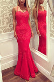 Mermaid Red Lace Ruffled Applique Prom Dress