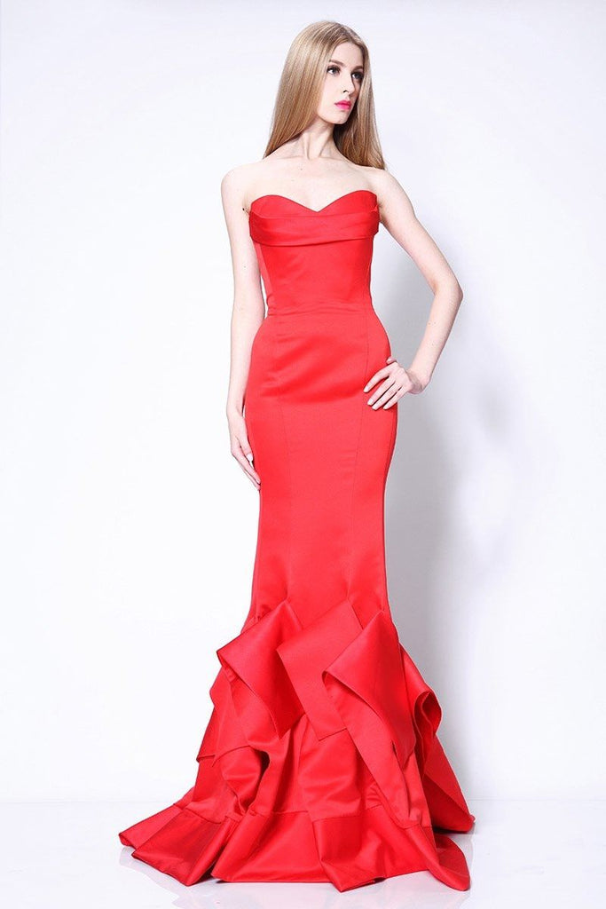 Sexy Red Strapless Ruffle Mermaid Prom Gown